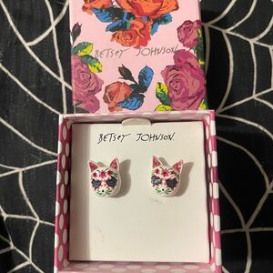 Betsy Johnson Day of the Dead cat earrings